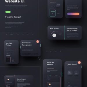 _Modern minimal portfolio website UI, dark mode, neon accents, clean layout, floating project cards, sleek typography, futuristic style, 4K digital mockup._