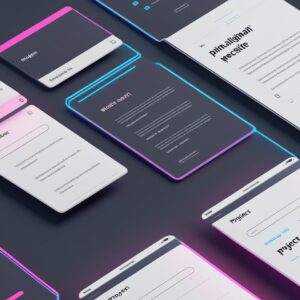 _Modern minimal portfolio website UI, neon accents, clean layout, floating project cards, sleek typography, futuristic style, 4K digital mockup._ (1)